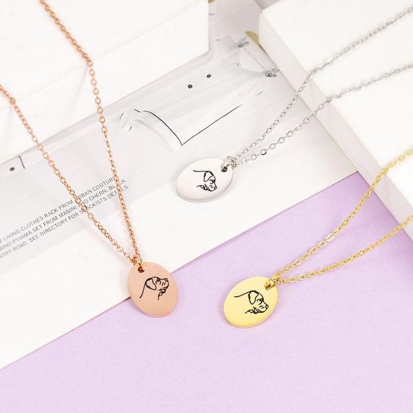 

pendant necklaces fnixtar 10pcs/lot mirror polished oval laser dogs stainless steel cable chain for womens mens pets, Silver
