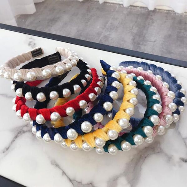 

hair accessories fashion boutique women's pearls wrapped gold velvet wide-brimmed headband wild girl band headwear