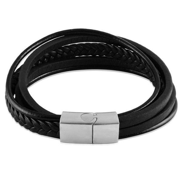 

link, chain valentine's day fashion multi layers leather bracelets women european style stainless steel jewelry items for men, Black