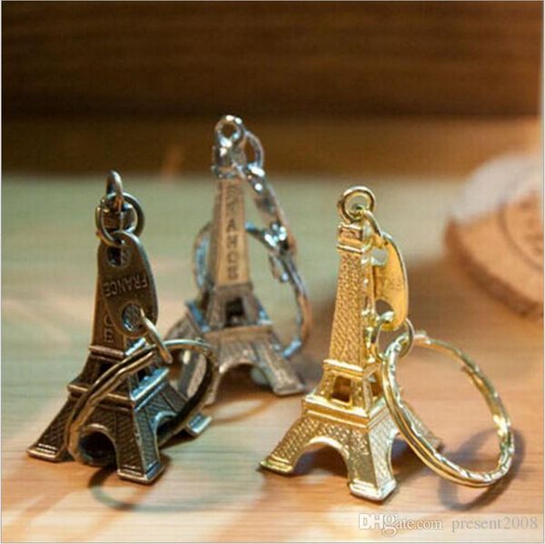 Vintage 3D Paris Eiffel Tower Keychain Souvenir Francês Paris Keychain Keyring Chaveiro Chaveiro Anel 500 Pcs