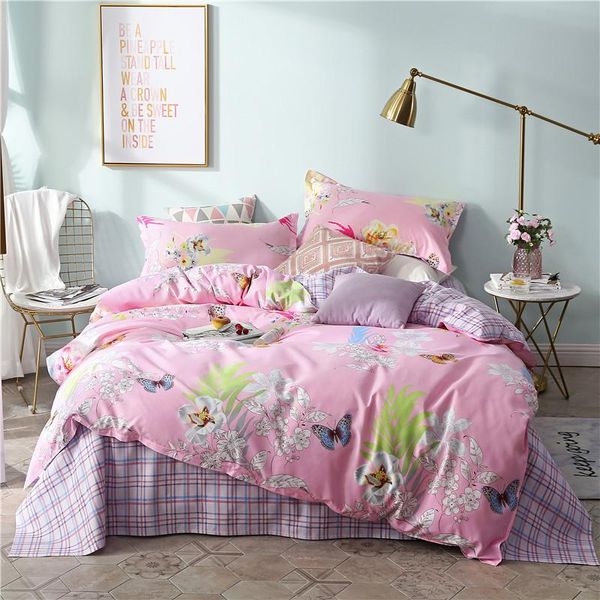

bedding sets pink flower 3/4pcs girls kid bed cover set cartoon duvet childs sheets pillowcases comforter