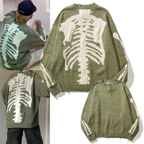 

richao kapital hirata hehong bone skeleton embroidery ragged hole street hip hop men's and women's sweater, Black