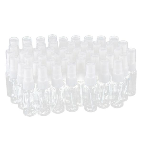 

50-pack empty clear plastic fine mist spray bottles with microfiber cleaning cloth, 20ml refillable container perfect for cleani