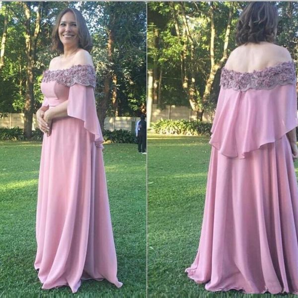 

party dresses pink mother of the bride a-line with shawls 3d floral appliques beaded chiffon off shoulder custom made, White;black