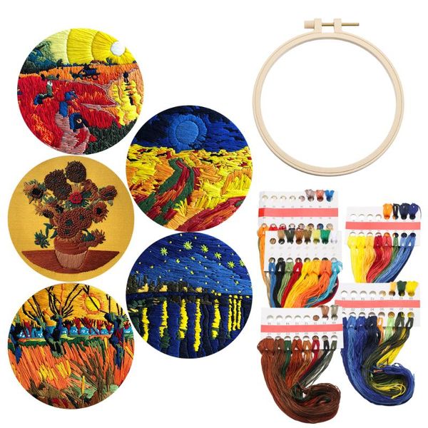 

other arts and crafts flower landscape stamped embroidery kit bag painting diy material kits cloth threads tools hoop set wall decor