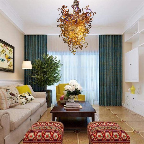 

Hand-blown Glass Crystal Chandelier LED Art Pendant Lamps Gold W80x120CM Indoor Lighting Modern Living Room Decoration