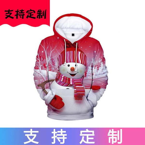 

men's hoodies & sweatshirts 2021 european and american christmas snowman digital print hooded sweatshirt for men women, Black