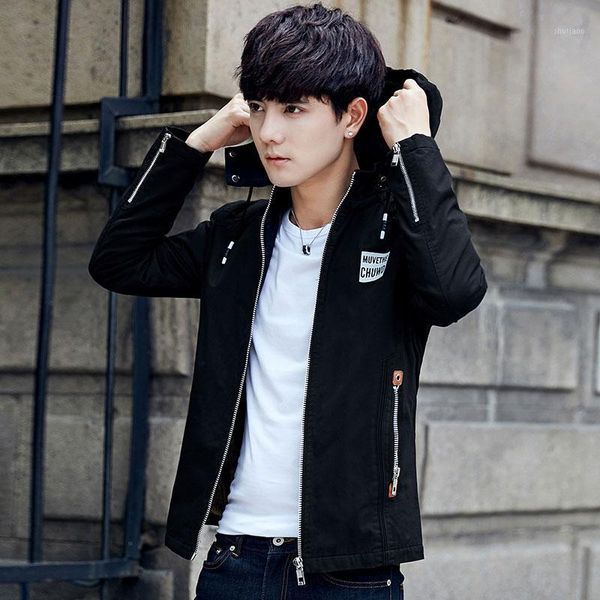 

men's coat spring and autumn warm clothes korean plush jacket youth handsome hooded fashion jackets, Black;brown