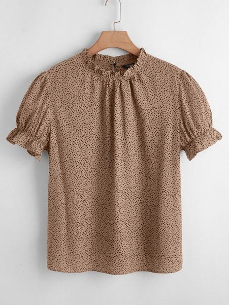 

allover print puff sleeve blouse t95n#, White