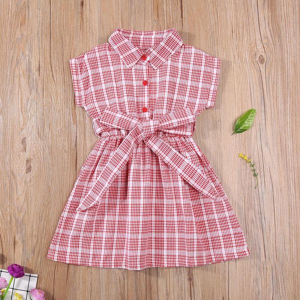 

girl's dresses 2021 summer dress toddler kids baby girl plaid a-line knee high holiday party sundress clothes, Red;yellow