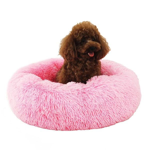 

kennels & pens pink round cat beds house soft long plush pet dog bed for dogs basket products cushion mat animals sleeping
