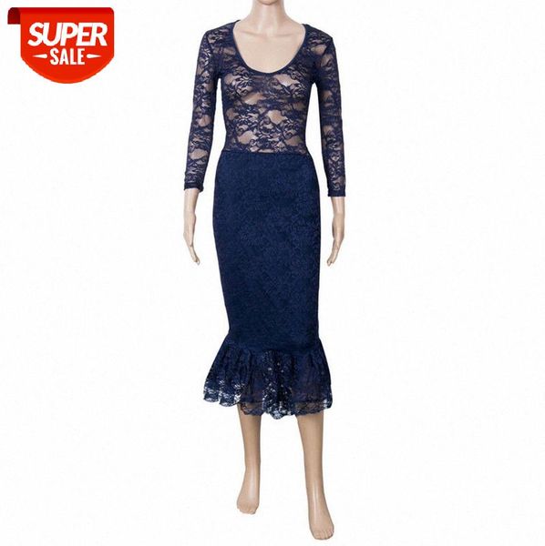 

2019 summer women lace floral maxi dress long sleeve evening party summer beach sundress #td7f, Black;gray