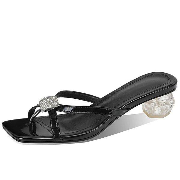 

autuspin slides women 2021 new arrival fashion leather slippers outdoor casual heels summer office ladies party working shoes, Black