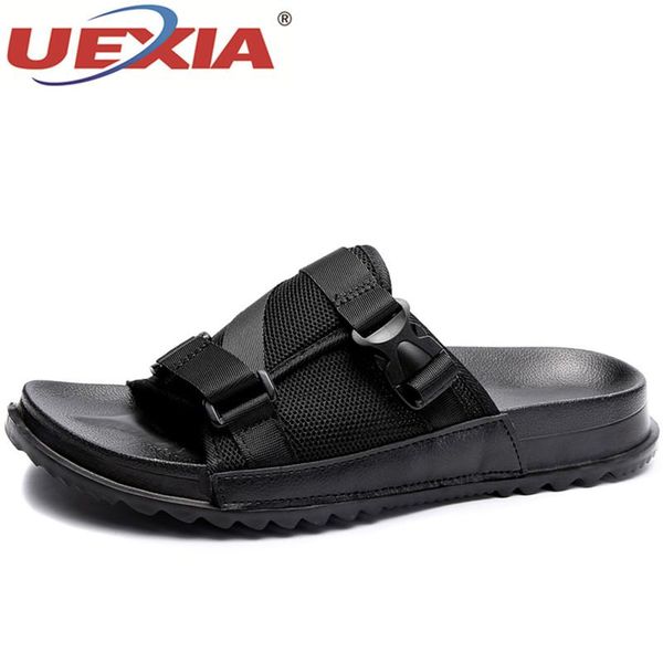 

slippers uexia chinelos de ver o feminina outdoor casual walking beach flip flops men shoes summer mans footwear, Black
