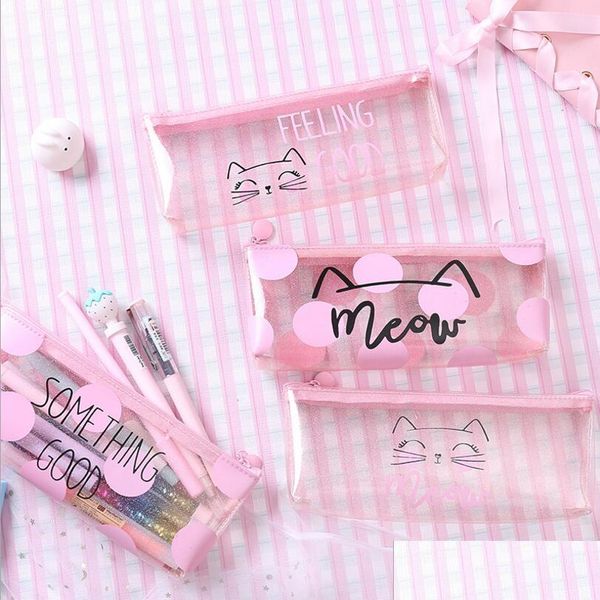 

pink cat pencil cases for girls cute transparent pen bag stationery pouch office schoo jllcob mx_home