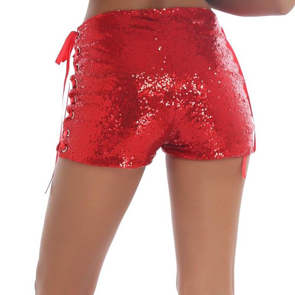 

women's shorts womens glitter sequin fashion side lace-up nightclub pole dancing performance party short trousers clubwear, White;black