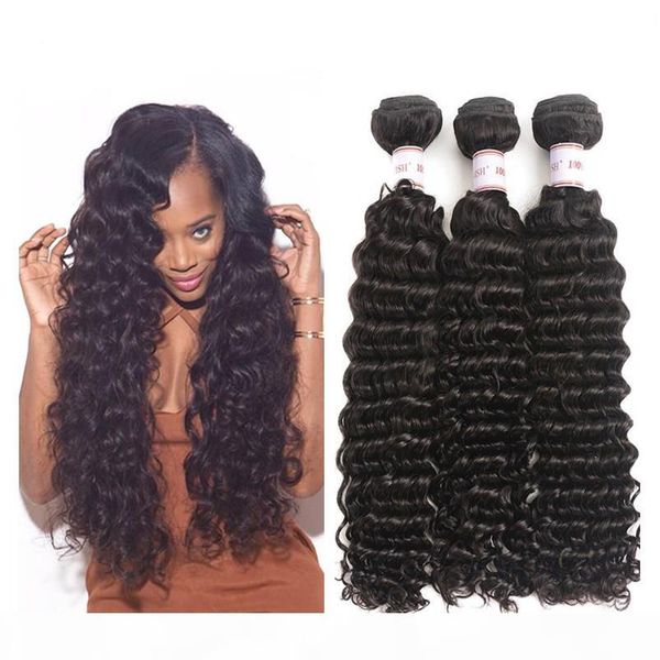 

brazilian malaysian indian peruvian virgin human hair 3 bundle silky straight body deep curly hair natural color hair extensions bundle, Black