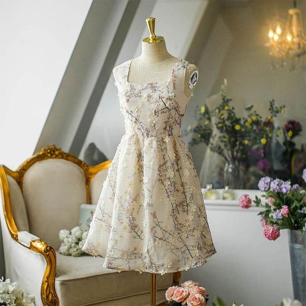 

casual dresses sashes bow french sweet fairy elegant sleeveless plum flower embroidery mini dress princess women short summer organza vestid, Black;gray