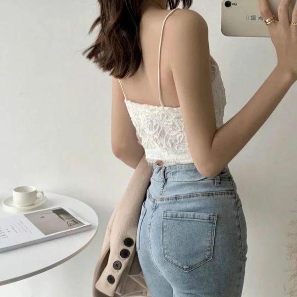 

lace crop lady simple breathable all match basic lingerie new camisole, Black;white