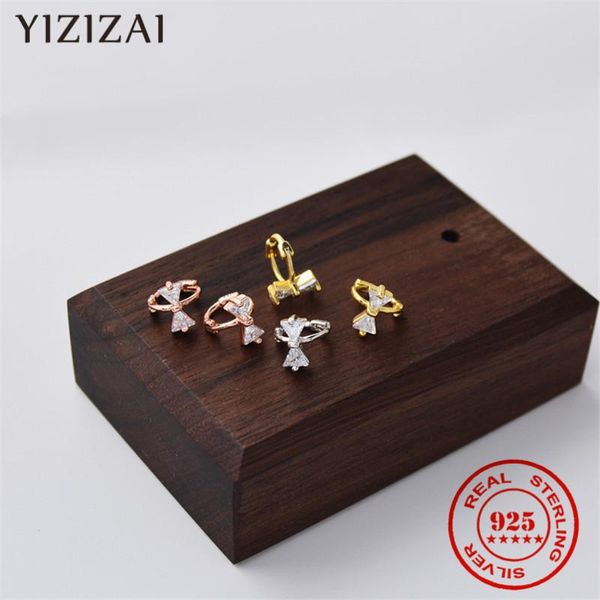 

hoop & huggie yizizai earrings sterling silver 925 cute bow round small ear hoops for women jewelry gifts girl, Golden;silver