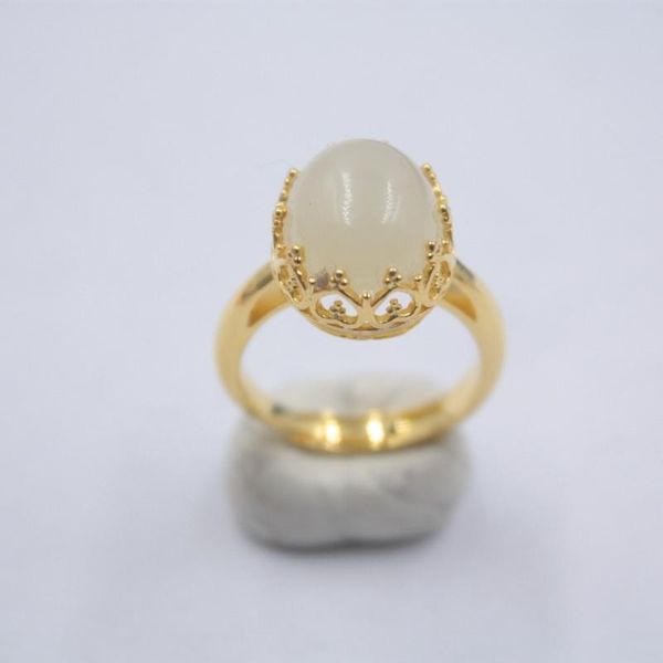 

cluster rings pure 925 sterling silver with natural oval nephrite white jade ring for woman size from 5 to 12, Golden;silver
