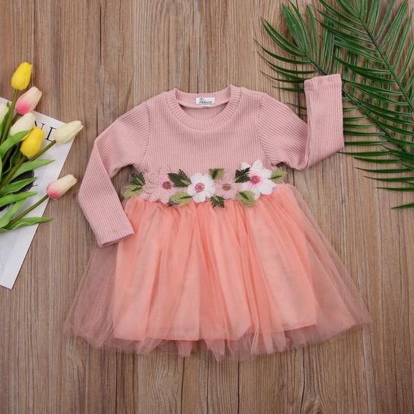 

girl's dresses 3colors choose lovely toddler kids baby girls wedding party pageant long sleeves flower tulle dress, Red;yellow