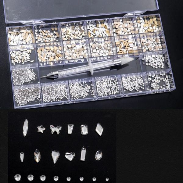 

nail art decorations rhinestones kits for decoration mix size multi shapes and flatback, Silver;gold