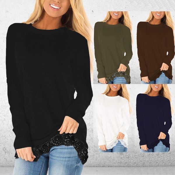 

women's blouses & shirts fashion lace cotton basic blouse shirt loose o-neck casual autumn winter ladies female women long sleeve blusa, White