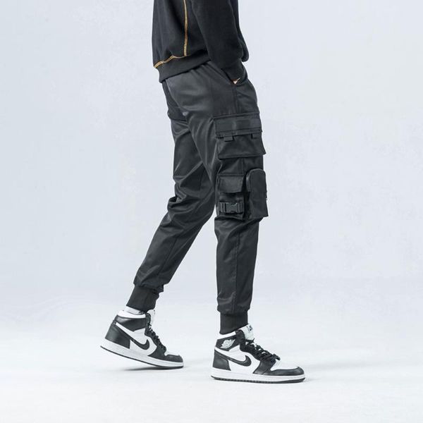 

women's pants & capris side zipper pockets cargo harem joggers sweatpant trousers, Black;white