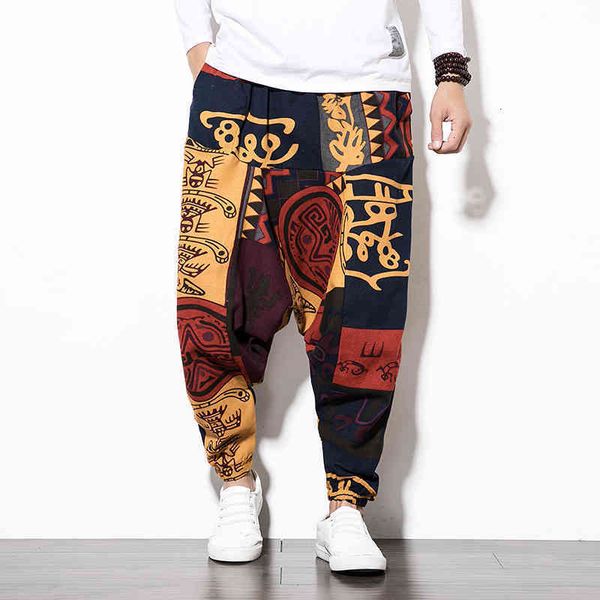 

men's pants cotton linen cross- men harajuku loose joggers trousers hip hop harem wide leg baggy big size drop t9ki, Black
