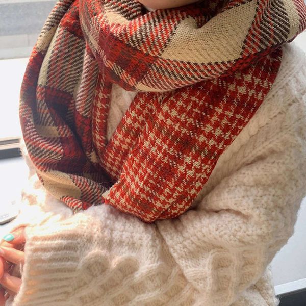

christmas gift red plaid double side cashmere scarf for women, Blue;black