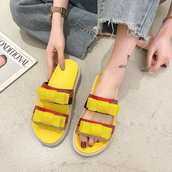 

slippers 2021 summer women's fashion all-match trend vamp personality ribbon decoration casual wear shoes mocassin femme, Black