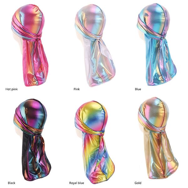 

kids colorful sparkly durags turban hat bandanas baby shiny silky durag headwear headband hair cover accessories, Yellow