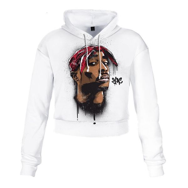 

2pac tupac shakur crop hoodie harajuku cropped sweatshirt streetwear hip hop long sleeves pullover sudaderas mujer, Black