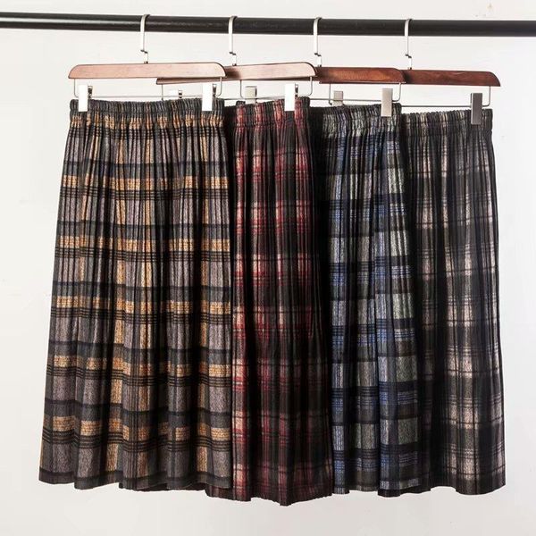 

skirts 4 colors available 2021 nov.11 arrival woolen pleated skirt vintage plaid ladies faldas largas elegantes, Black