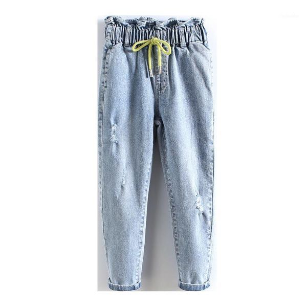 

jeans girls casual 2021 kids drawstring teenage children's with hole spring autumn children clothes1, Blue