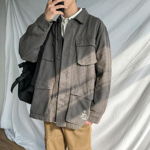 

men's jackets 2021 japanese style work clothes streetwear brand bomber jacket fashion male coat loose grey/green/blue windbreaker m-2xl, Black;brown