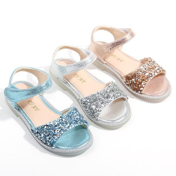 

sandals baby blue glitter shoes 2021 children summer transparent sequined pink children's princess fashion, Black;red