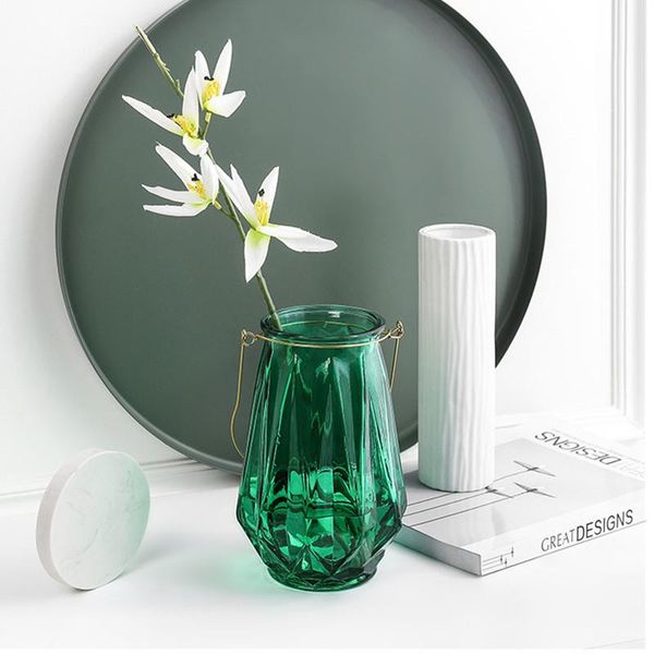 

household supplies modern rhombus transparency glass vase bouquet emulation flower arrangement dining table creative decoratio