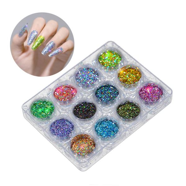

nail glitter 12 colors art decorations uv gel polish diy powder, Silver;gold