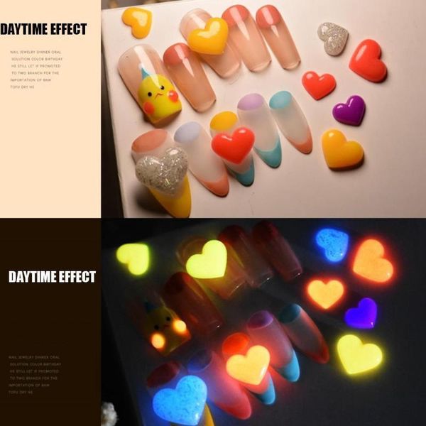 

nail art decorations 3pcs/sets of fashion nails peach heart color fluorescent luminous decoration jump di love jewelry, Silver;gold