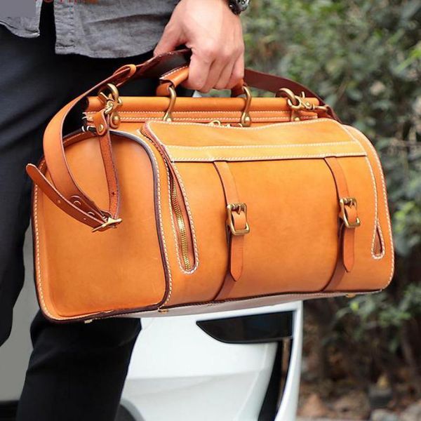 Duffel Bags Overnight Saco de fim de semana Vegetal Bronzeado Couro Bagagem Luxo Duffle Gym de Alta Qualidade Brown