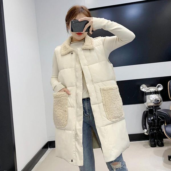 

women's vests long down cotton vest female loose warm waistcoat lamb women clothing thicken black winter jacket coat xxl q2617, Black;white