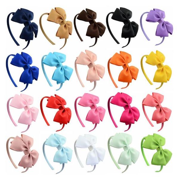 

4.5 inch baby girls ribbon bow hairbands princess boutique grosgrain hair accessories girl plastic hairbands double bows hair sticks, Slivery;white