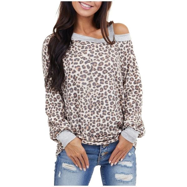 

off omen shoulder stitches sweatshirts fashion luipaard printed t-shirt elegant ladies long mouw trui #3, White