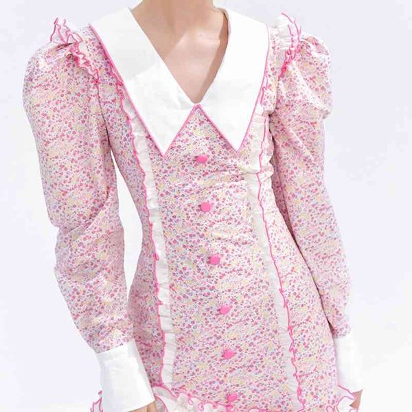 

wooha / wuha 2021 autumn new plaid fluffy ruffle skirt long sleeve baby collar shirt dress women, Black