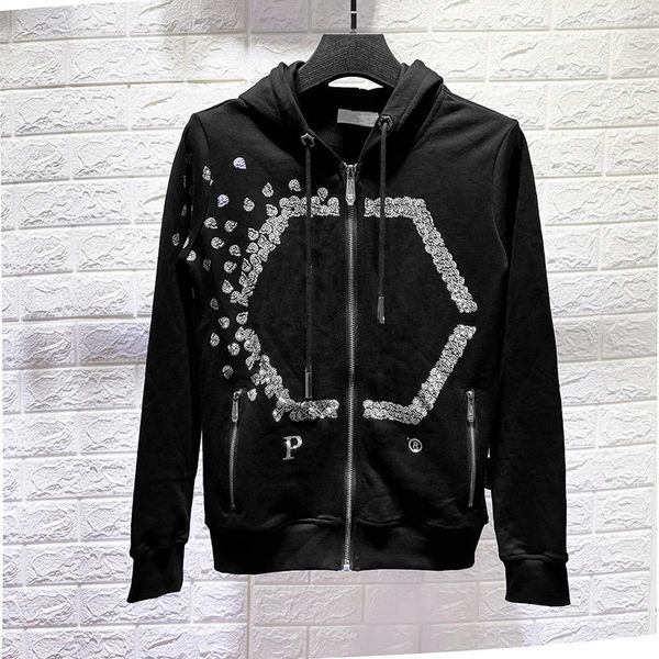 

men's hoodies & sweatshirts small skull print diamond cotton hoodie pied high street milan fashion spring and autumn coat, Black