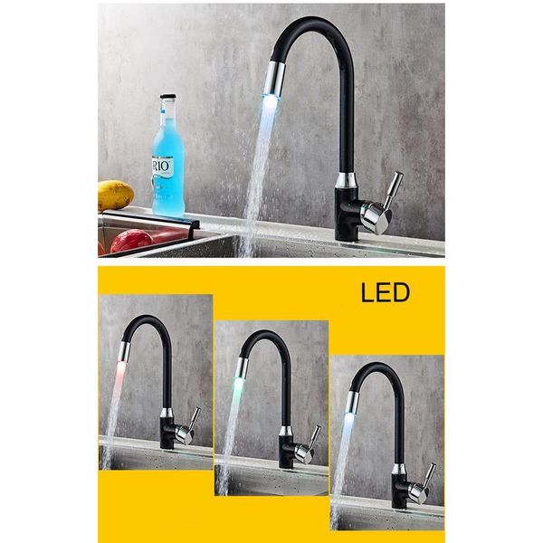 

led kitchen faucet blackened solid brass kitchen taps cold mixer tap deck mounted polished chrome handle 360 degree qylqyo