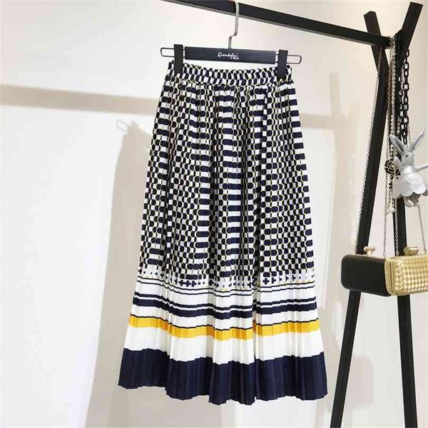

korean spring and summer boho formal skirts women elegant geometric a-line natural 210629, Black