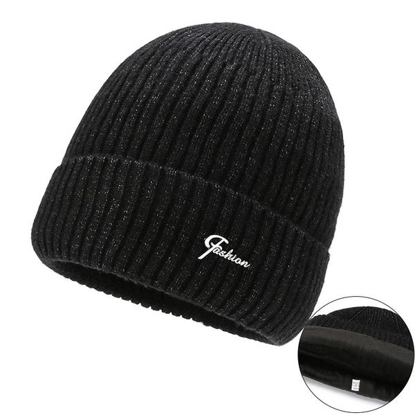 

beanies winter woolen men's hat outdoor cold-proof and keep warm elasticity flecce knitted dad velvet inside beanie for old men
